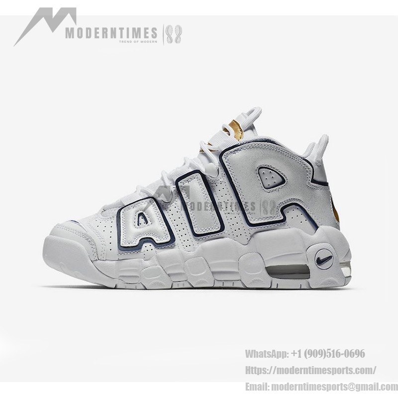 Nike Air More Uptempo GS White and Navy Youth Classic Retro Basketball Shoes