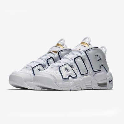 Nike Air More Uptempo GS White and Navy Youth Classic Retro Basketball Shoes | Comfort & Durability | 415082-109