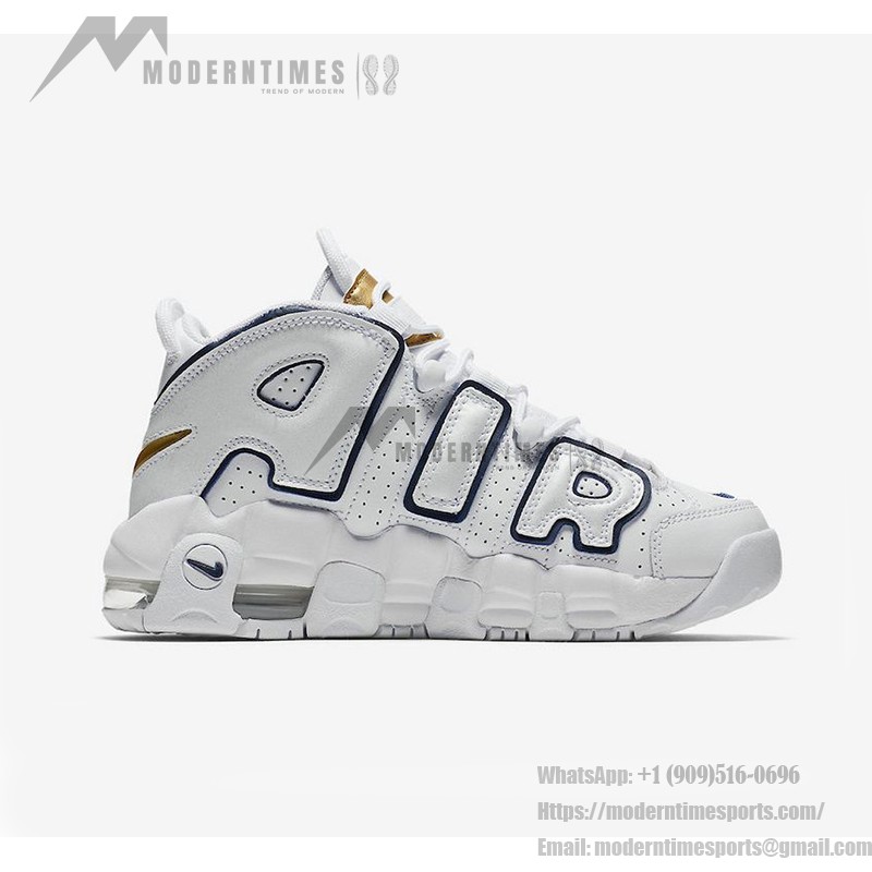 Nike Air More Uptempo GS White and Navy Youth Classic Retro Basketball Shoes