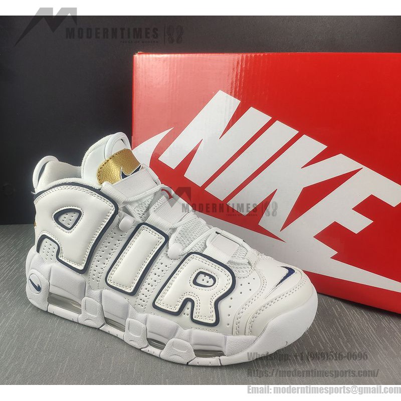 Nike Air More Uptempo GS White and Navy Youth Classic Retro Basketball Shoes