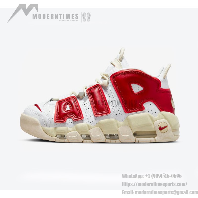 Nike Air More Uptempo White/Red Retro Basketball Shoes (Model: FN3497-100) with Classic AIR Branding