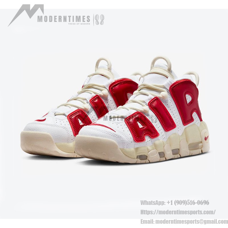 Nike Air More Uptempo White/Red Retro Basketball Shoes (Model: FN3497-100) with Classic AIR Branding