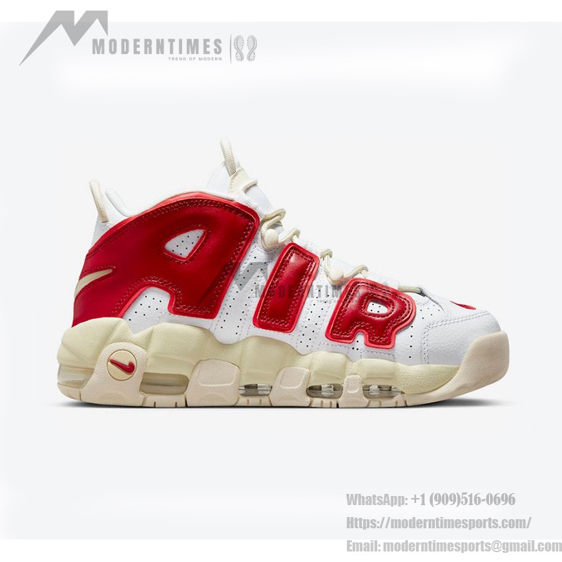 Nike Air More Uptempo White/Red Retro Basketball Shoes (Model: FN3497-100) with Classic AIR Branding