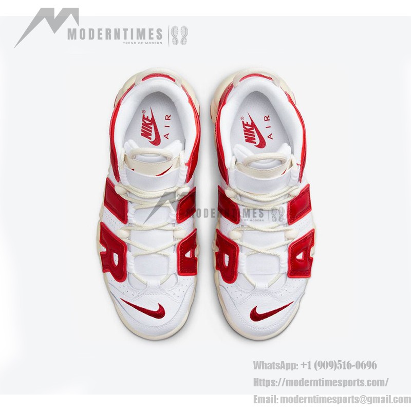 Nike Air More Uptempo White/Red Retro Basketball Shoes (Model: FN3497-100) with Classic AIR Branding