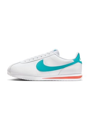 Nike Cortez Miami Dolphins DM4044-103 - Klassische Weiße Sneaker mit Kräftigen Türkis- und Orange-Akzenten