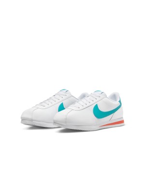 Nike Cortez Miami Dolphins DM4044-103 - Klassische Weiße Sneaker mit Kräftigen Türkis- und Orange-Akzenten