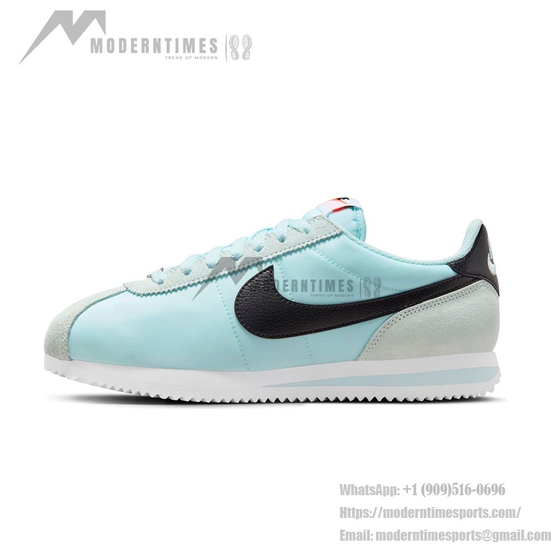 Nike Cortez Glacier Blue DZ2795-401 sneakers featuring a glacier blue upper with black accents.