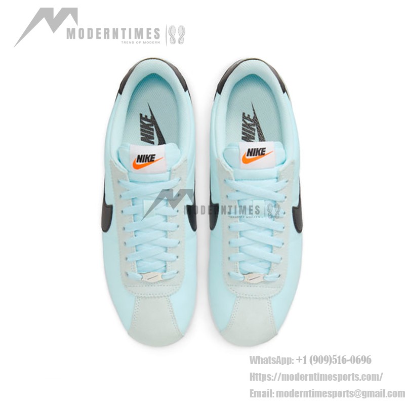 Nike Cortez Glacier Blue DZ2795-401 sneakers featuring a glacier blue upper with black accents.