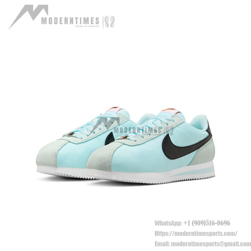 Nike Cortez Glacier Blue DZ2795-401 sneakers featuring a glacier blue upper with black accents.