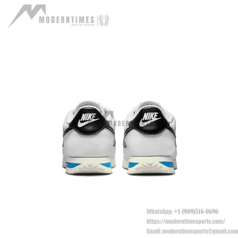 Nike Cortez White Black Light Photo Blue DN1791-100 - Retro-inspired sneakers with black and blue accents.