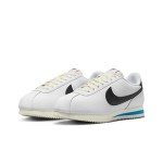 Nike Cortez White Black Light Photo Blue DN1791-100 - Retro-inspired sneakers with black and blue accents.