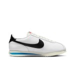 Nike Cortez White Black Light Photo Blue DN1791-100 - Retro-inspired sneakers with black and blue accents.