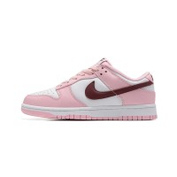 Nike Dunk Low Pro (GS) CW1590-601 Pink & White Sneakers with Maroon Swoosh | Classic Style for Everyday Comfort