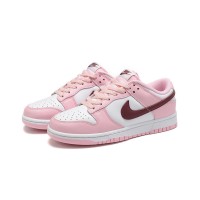 Nike Dunk Low Pro (GS) CW1590-601 Pink & White Sneakers with Maroon Swoosh | Classic Style for Everyday Comfort