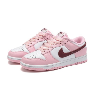 Nike Dunk Low Pro (GS) CW1590-601 Pink & White Sneakers with Maroon Swoosh | Classic Style for Everyday Comfort