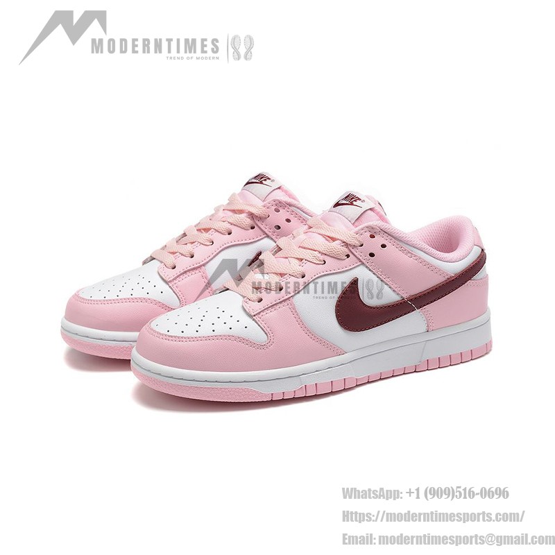 Nike Dunk Low Pro (GS) CW1590-601 Pink & White Sneakers with Maroon Swoosh