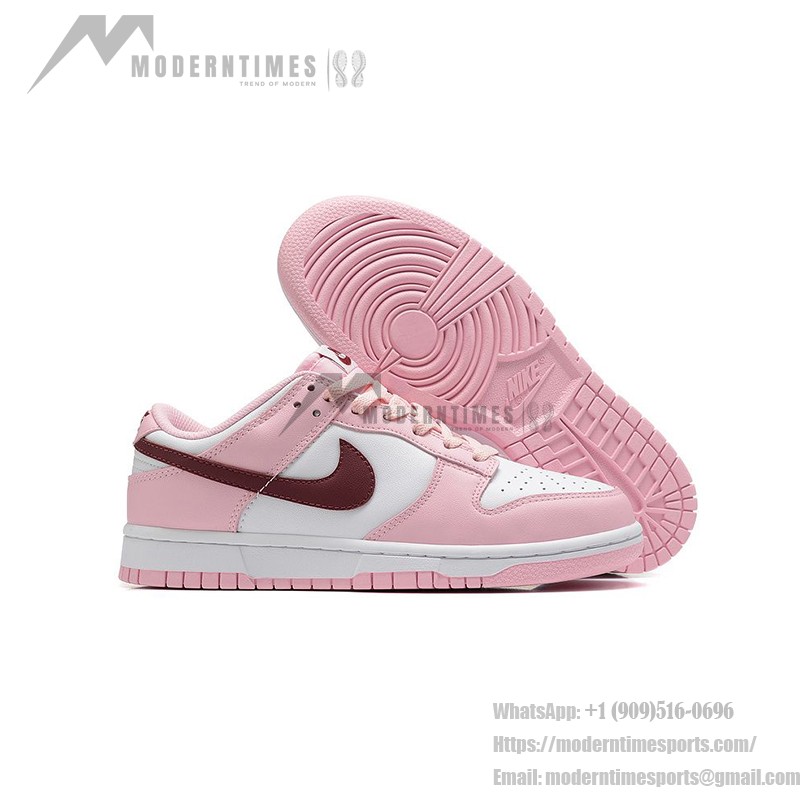 Nike Dunk Low Pro (GS) CW1590-601 Pink & White Sneakers with Maroon Swoosh