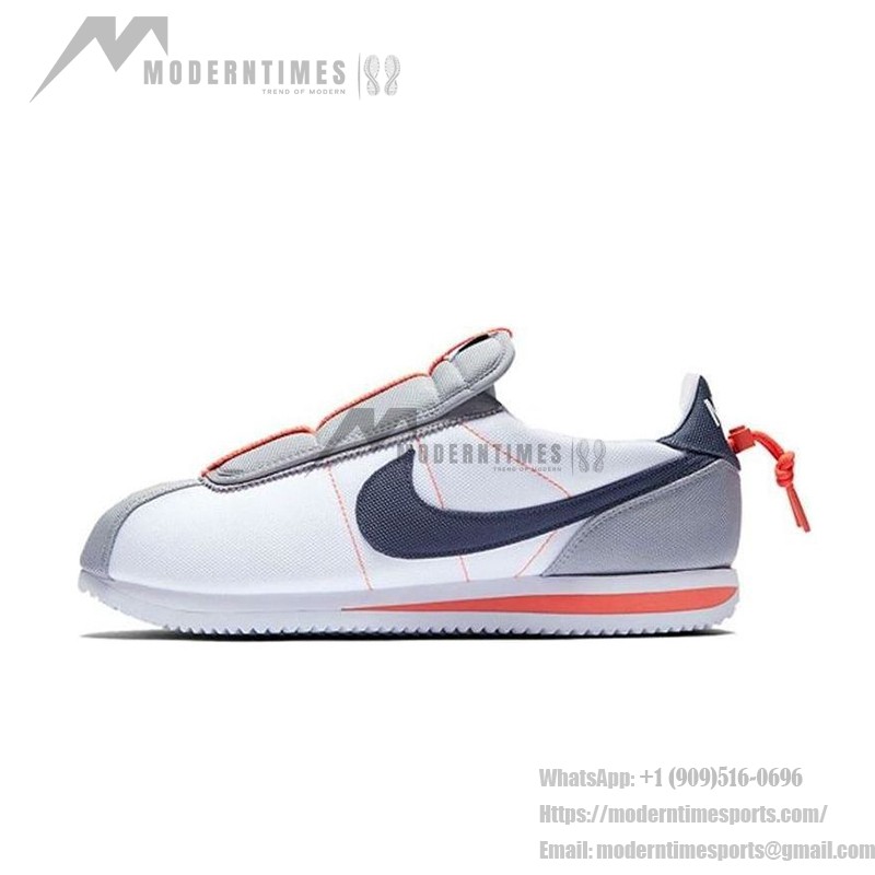 Nike Kendrick Lamar x Cortez Basic Slip House Shoes AV2950-100 - White Slip-On Sneakers with Navy and Orange Details