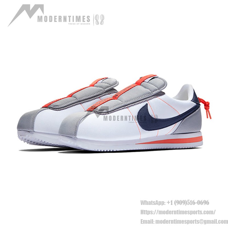 Nike Kendrick Lamar x Cortez Basic Slip House Shoes AV2950-100 - White Slip-On Sneakers with Navy and Orange Details