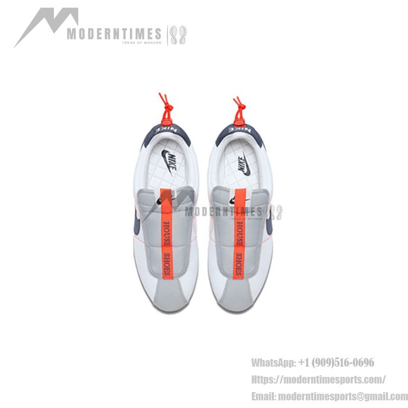 Nike Kendrick Lamar x Cortez Basic Slip House Shoes AV2950-100 - White Slip-On Sneakers with Navy and Orange Details