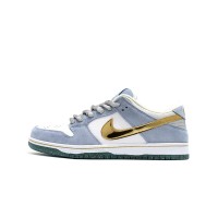 Nike SB Dunk Low "Sean Cliver" DJ2519-400 Skate Shoes - Limited Gold Metallic Design, Blue and White Colorway