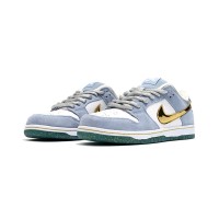 Nike SB Dunk Low "Sean Cliver" DJ2519-400 Skate Shoes - Limited Gold Metallic Design, Blue and White Colorway