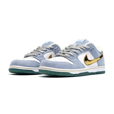 Nike SB Dunk Low "Sean Cliver" DJ2519-400 Skate Shoes - Limited Gold Metallic Design, Blue and White Colorway