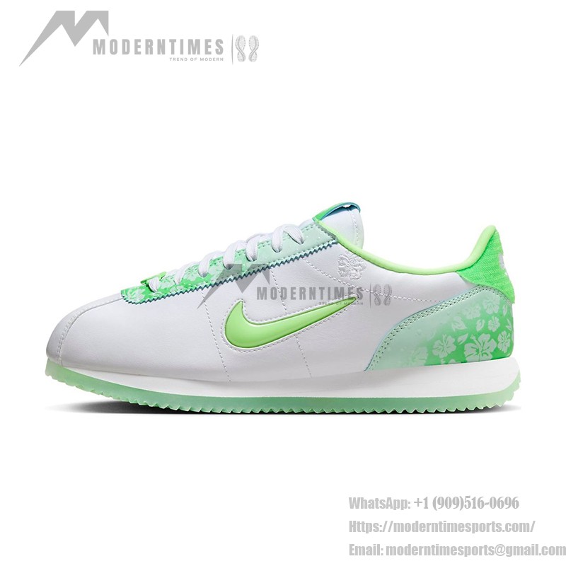 Nike x Doernbecher Cortez White Green FZ3020-919 with floral detailing and vibrant green accents