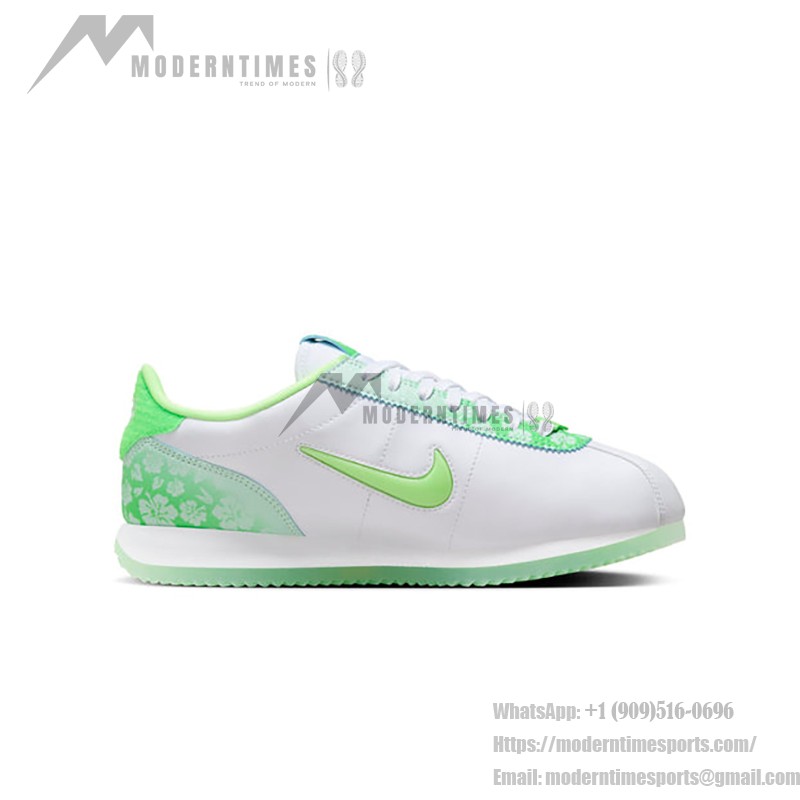 Nike x Doernbecher Cortez White Green FZ3020-919 with floral detailing and vibrant green accents