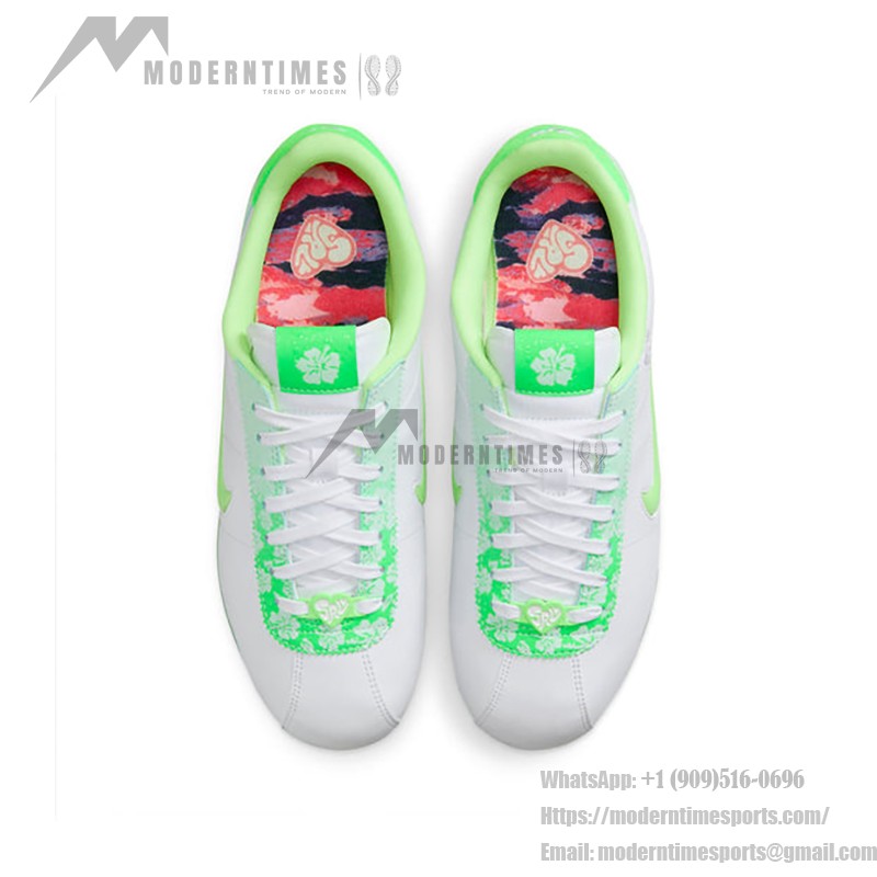 Nike x Doernbecher Cortez White Green FZ3020-919 with floral detailing and vibrant green accents