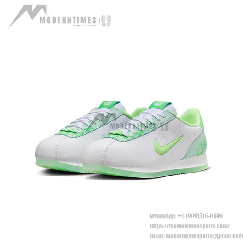 Nike x Doernbecher Cortez White Green FZ3020-919 with floral detailing and vibrant green accents