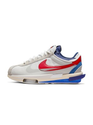 나이키 x sacai Zoom Cortez SP OG DQ0581-100 - 현대적인 빨강, 흰색, 파랑 컬러와 줌 쿠셔닝이 돋보이는 스니커즈