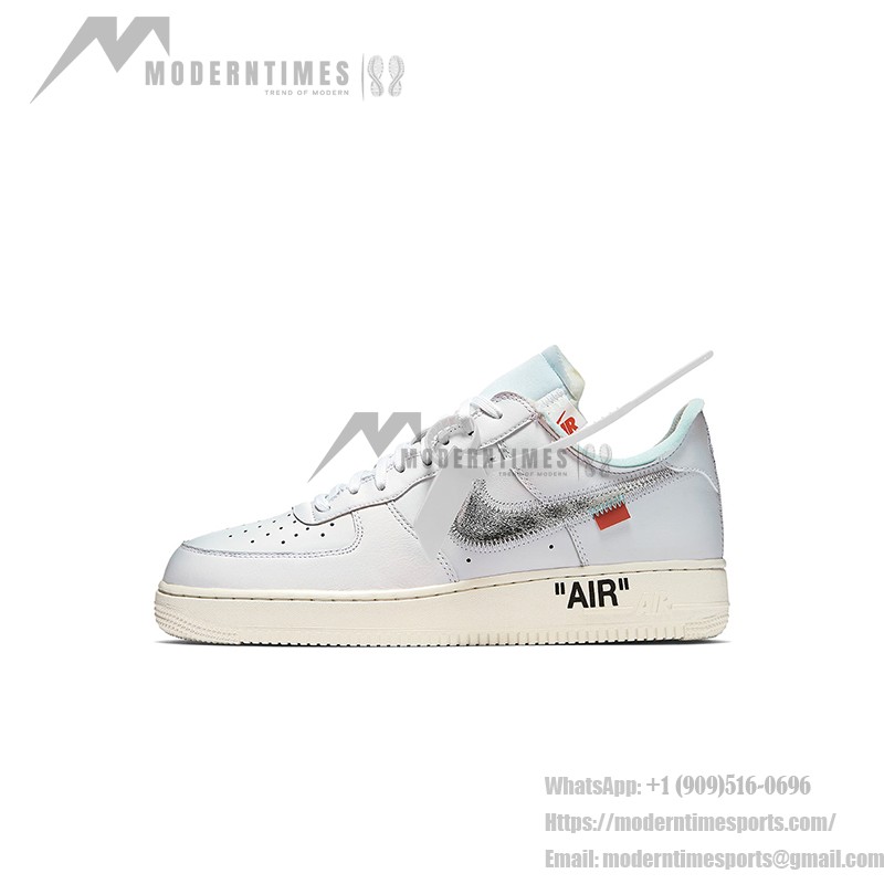 OFF-WHITE x Nike Air Force 1 Low 'AF100' AO4297-100 - White Sneakers with Metallic Silver Swoosh