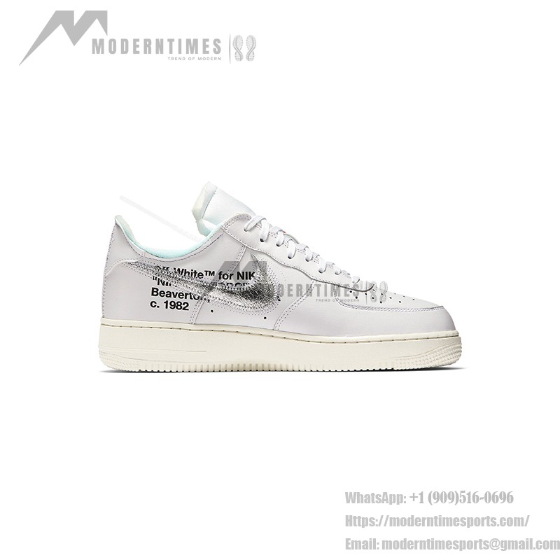 OFF-WHITE x Nike Air Force 1 Low 'AF100' AO4297-100 - White Sneakers with Metallic Silver Swoosh