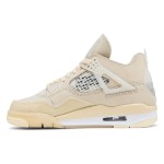 Side view of the Off-White x Air Jordan 4 "Sail" CV9388-100 women's sneaker in neutral tones