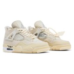 Side view of the Off-White x Air Jordan 4 "Sail" CV9388-100 women's sneaker in neutral tones