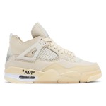 Side view of the Off-White x Air Jordan 4 "Sail" CV9388-100 women's sneaker in neutral tones