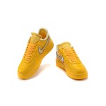 Off-White x Nike Air Force 1 Low "University Gold" DD1876-700 Gold Sneakers with Metallic Swoosh and Exposed Stitching