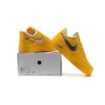 Off-White x Nike Air Force 1 Low "University Gold" DD1876-700 Gold Sneakers with Metallic Swoosh and Exposed Stitching