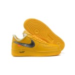 Off-White x Nike Air Force 1 Low "University Gold" DD1876-700 Gold Sneakers with Metallic Swoosh and Exposed Stitching