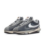 Sacai x Nike Cortez 4.0 Iron Grey DQ0581-001 - Modern grey sneakers with layered design and Zoom Air cushioning