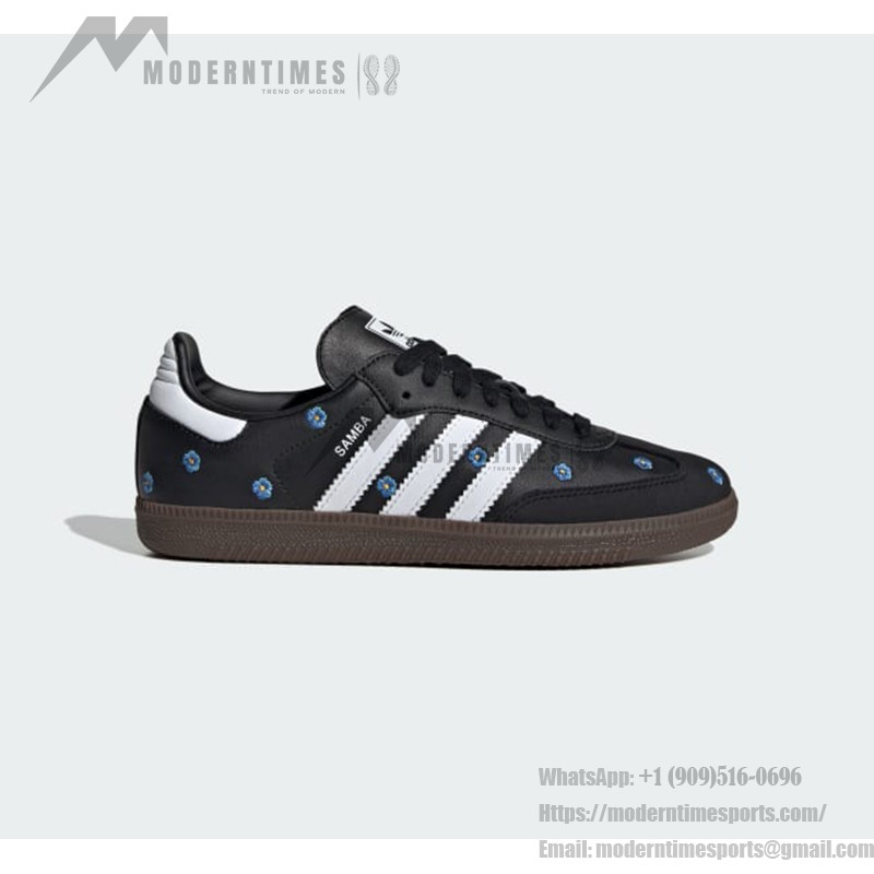 Adidas Samba OG IF4397 Schwarze Retro-Sneaker mit Blauer Blumenstickerei