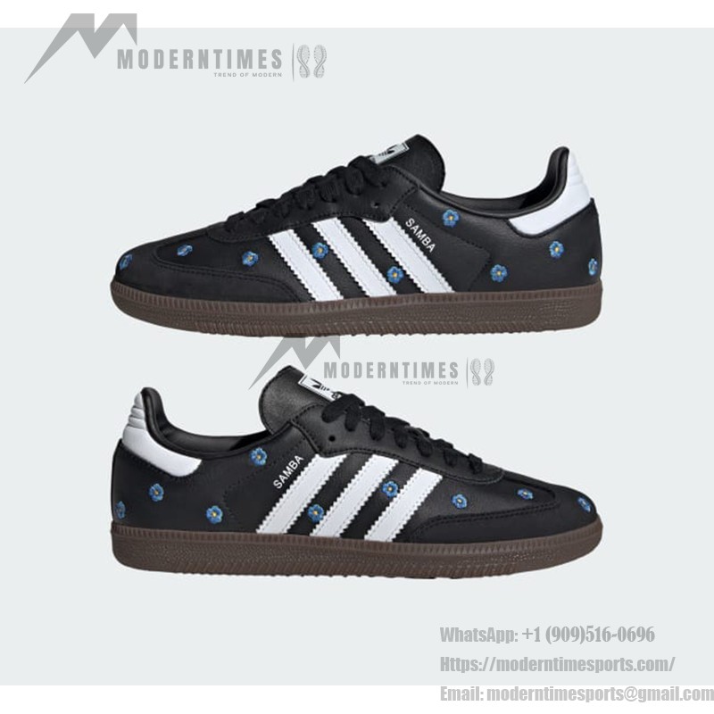 Adidas Samba OG IF4397 Black Retro Sneakers with Blue Floral Embroidery