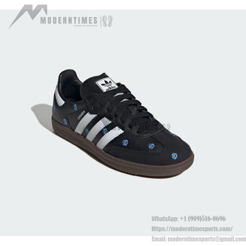 Adidas Samba OG IF4397 Schwarze Retro-Sneaker mit Blauer Blumenstickerei