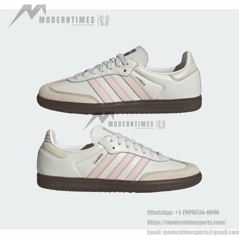 Adidas Samba OG IH2751 White Retro Sneakers with Soft Pink Stripes