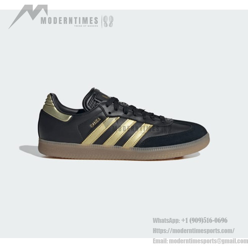 Adidas Samba OG IH8159 black and gold sneakers with gum sole, Messi-inspired