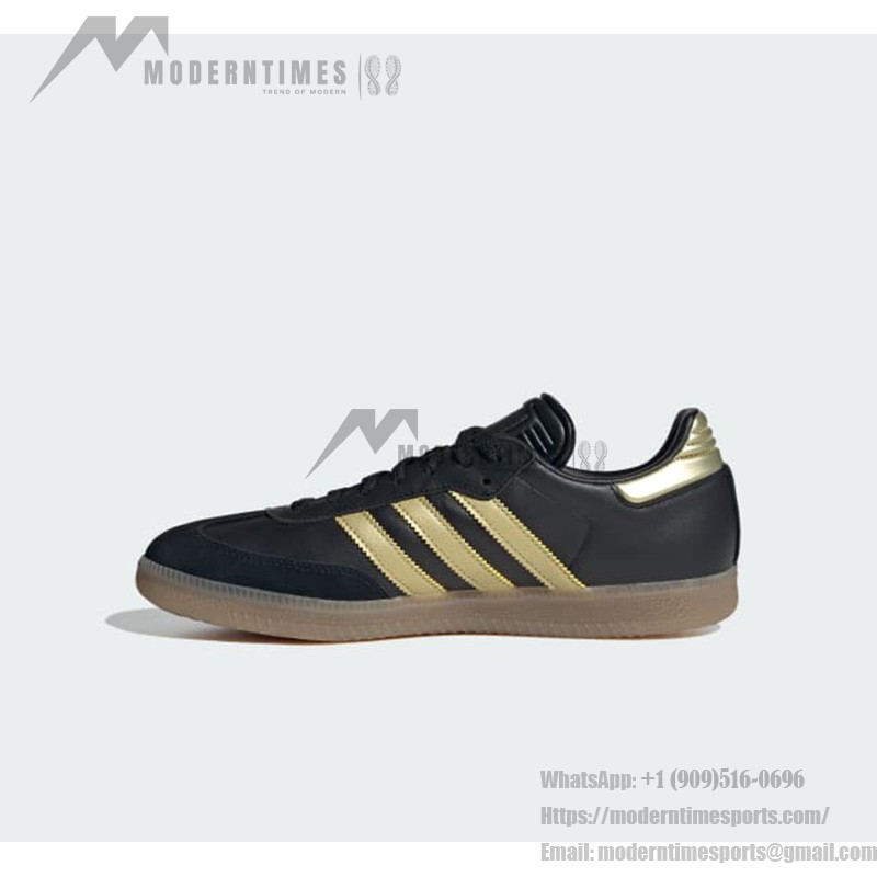 Adidas Samba OG IH8159 black and gold sneakers with gum sole, Messi-inspired