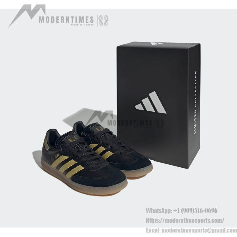 Adidas Samba OG IH8159 black and gold sneakers with gum sole, Messi-inspired