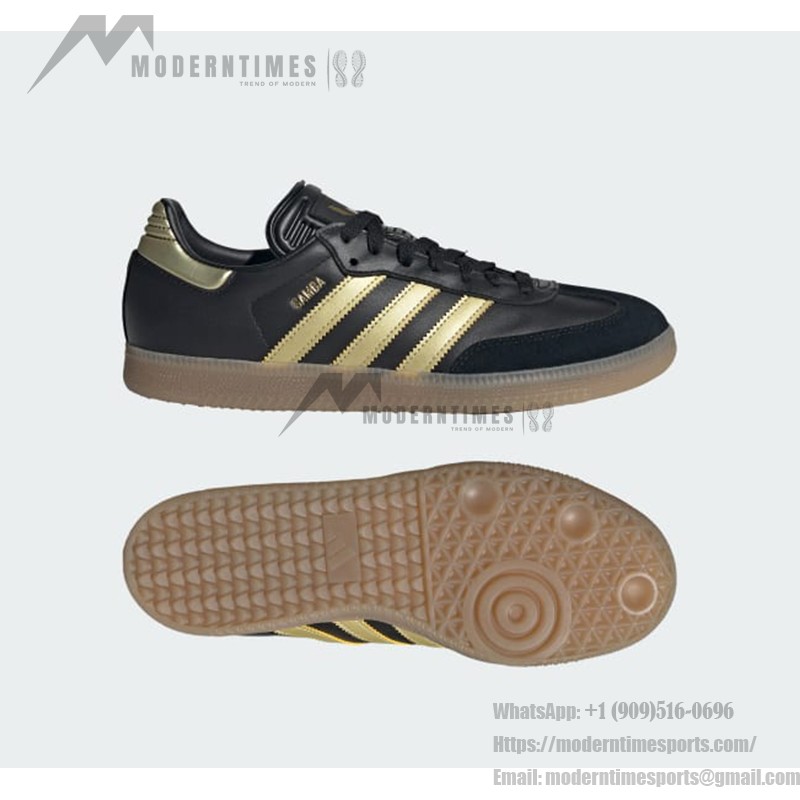 Adidas Samba OG IH8159 black and gold sneakers with gum sole, Messi-inspired