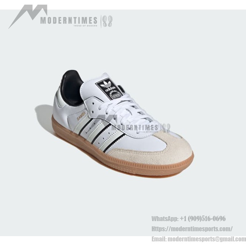 Adidas Samba OG IH5585 kids' white leather sneakers with black stripes and gum sole